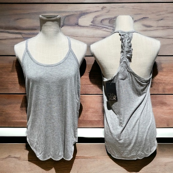🌻NEW (w/tag) Chaser Gray Slub Ruffle T-back Camisole Tank Top Size Medium - Picture 1 of 7
